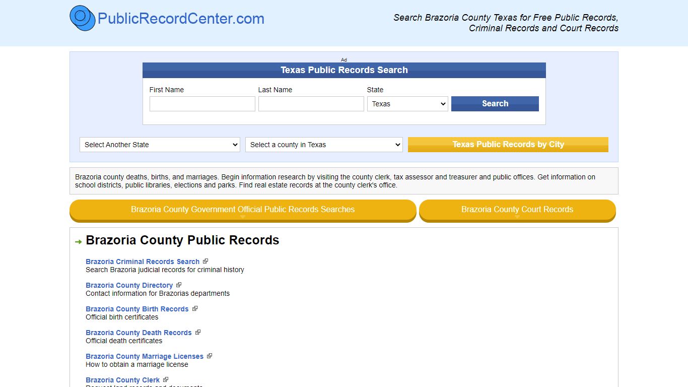 Brazoria County Texas Free Public Records - Court Records - Criminal ...